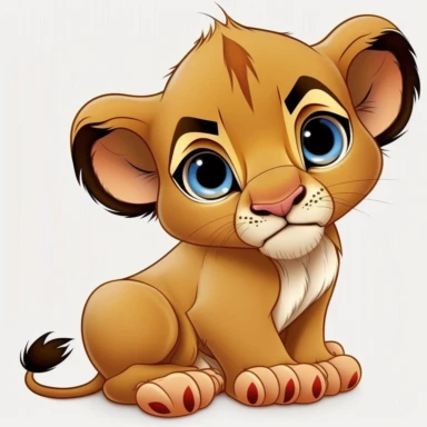 baby simba from lion king clipart, no spots, blue eyes, one tail--quality