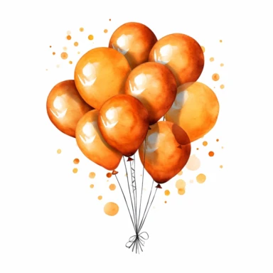 one party balloon clipart, white background, orange colour tones, watercolour style