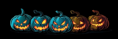 halloween pumpkins vector vector clip art, collection of free halloween pumpkin, in the style of black background, tasteful use of negative space, hellish background, caricature faces, light black and orange, light sky-blue and dark orange