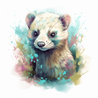 A detailed illustration an ferret, t shirt design, in the style of Studio Ghibli, pastel tetradic colours, 3D vector art, cute and quirky, watercolor clipart, white background watercolor effect, Adobe Illustrator, hand-drawn, digital painting, low-poly, soft lighting, bird's-eye view, isometric style, retro aesthetic, focused on the character,