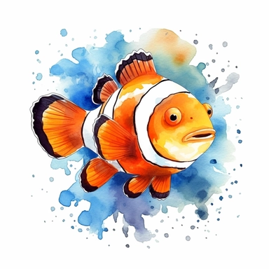 clipart graphic vector white background cartoon style drawing painting watercolor of clown fish