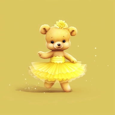Adorable cute fantasy Teddy bear dressed like a Romantic ballerina, wearing yellow tutu, nursery art, clipart image, lineart image, solid background, high contrast with background , very detailed, 8k
