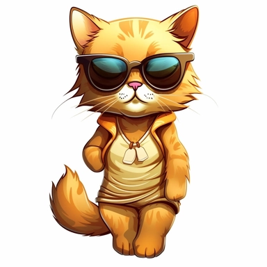 Clipart of full body dressed female cat with sun glasses