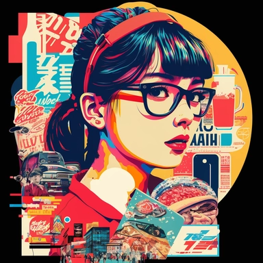 Creative graphic design, design, Jpop culture, Geek on in Akihabara, collage, clipart, graphic, illustrations, 16K