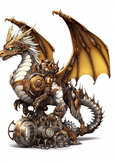 Steampunk Dragons Clipart, high quality, lots of details, white background, full body, hyper quality - 8K, white background