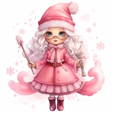 Cute Christmas Mrs Claus pink watercolor clipart