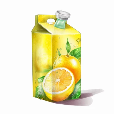 single clipart image png graphic of a Hyper Realistic Euphoric Watercolor Vibrant Lemon Juice Drink in Carton Box--v 5.1