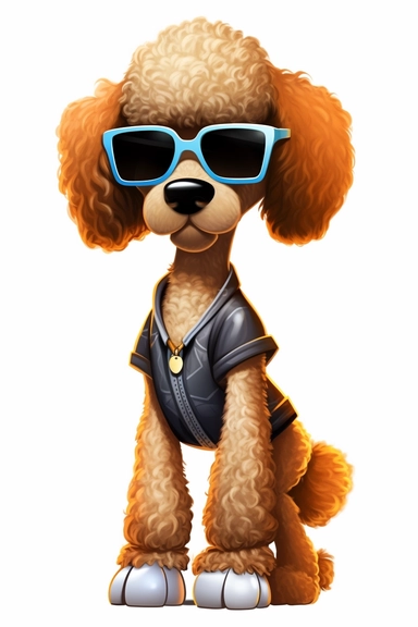 cool poodle clipart with feet cartoon, wearing sunglasses, with no background