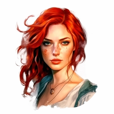 beautiful stunning pretty young woman as Triss from The witcher character, paint art style, clipart, white background, superrealistic, one of a kind