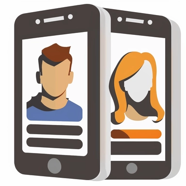 2 people, registration on cell phone, clipart, white background, v4