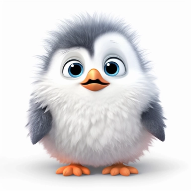 a single clipart image png graphic of a Realistic 3D cute friendly pixar style 3D animation Clipart Cute Fluffy Hairy Penguin PNG Illustration