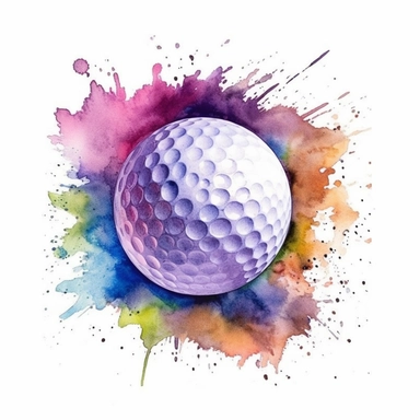 watercolor golfing clipart, club, ball, white background