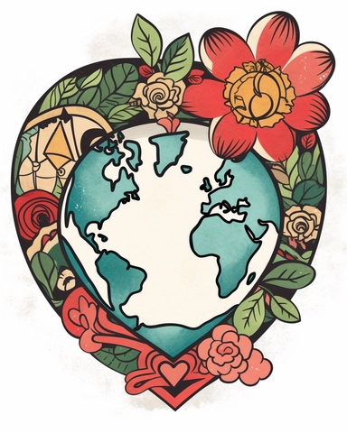 Retro Heart Earth day sublimation Clipart, sublimation Earth day in a Heart Shape Clipart, earth day Clipart, sublimation Clipart, white background 8k