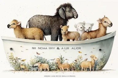 super adorable watercolor cute noah's ark nursery art, animals in pairs, miniature, realistic, plenty of animals, huge ship, white background, clipart style, incredibly high detail, gorgeous