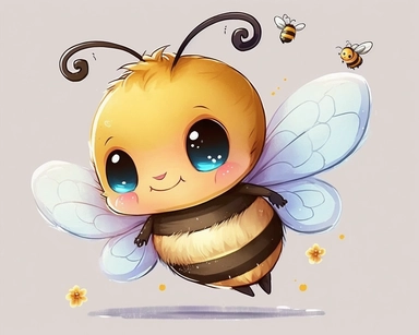 cute bee drawing for clipart, bee is the focal point in a white background, bee is smiling and has two antenna, he is flying through the air by himself, nursery watercolor, in the style of watercolor painting, white background, charming anime characters, cute and colorful, depiction of animals, high quality--seed 4107006010