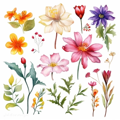 srilanka wild flowers clip art watercolor