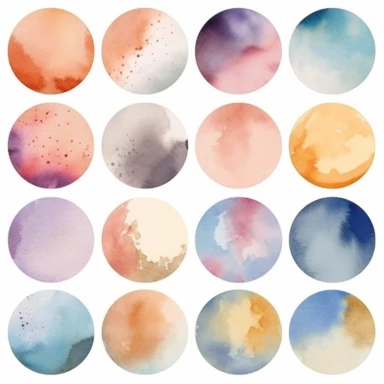 Nine abstract watercolor background vector clipart, in different light pastel colors, rounded, hazy romanticism, free brushwork