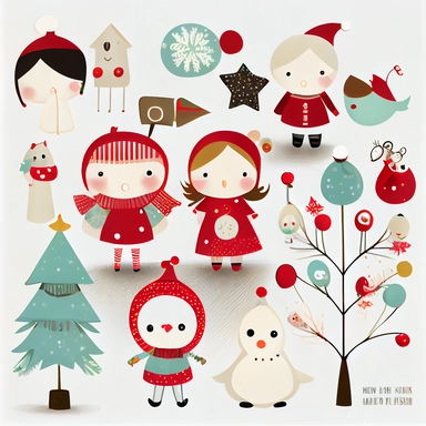 graphic christmas clip art cute, white background,--ar 9:16