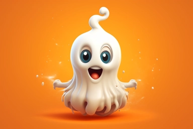 Cute ghost. Happy halloween ghosts characters, spooky expression creature. Funny scary magic demon with pumpkin, mystery creative nowaday vector clipart, realistic, full frame, very detailed