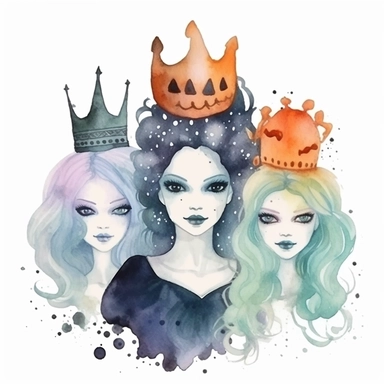 Watercolor Halloween Queens, clipart, isolated on white background