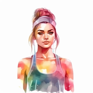 young woman portrait in gym clothes. isolated clipart, gradient watercolor, 3000dpi,
