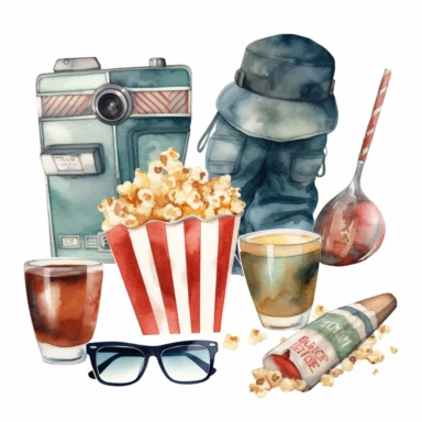 water color Movie Night Clipart, isolated on white background