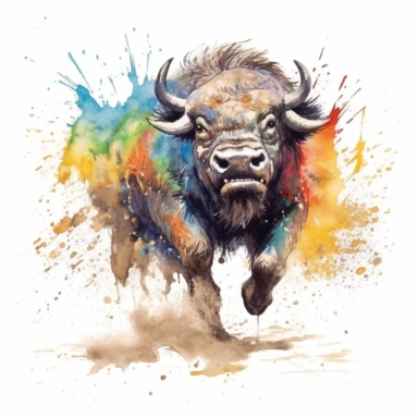 Buffalo, baby, frolicking in the mud, vibrant colors, clipart, on a white background.