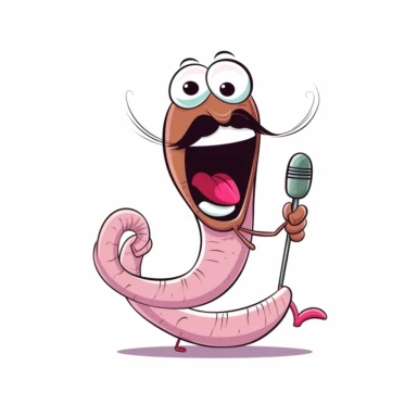 a long earthworm with a mustache singing in a microphone clipart white background