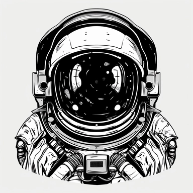 clipart. astronaut head. black and white vector, no outline, ink style, black background