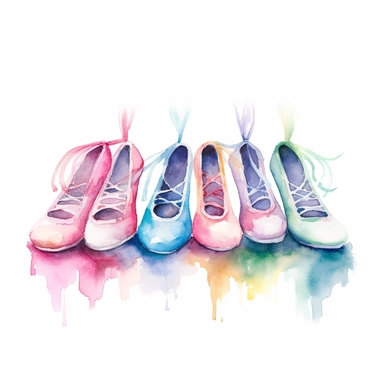 watercolour Pastel rainbow ballet shoes hd clipart white background