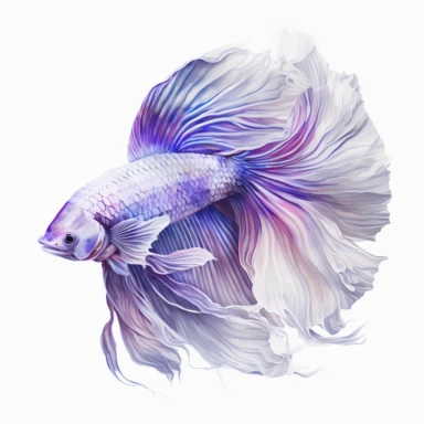 white and purple betta fish, light watercolor clipart, isolated on white background, James Jean and Peter Mohrbacher, no text, no captions