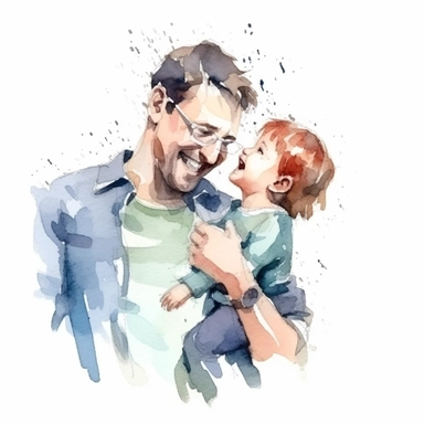 Father and child sharing a special moment of laughter or tickles, water color style, clipart, white background