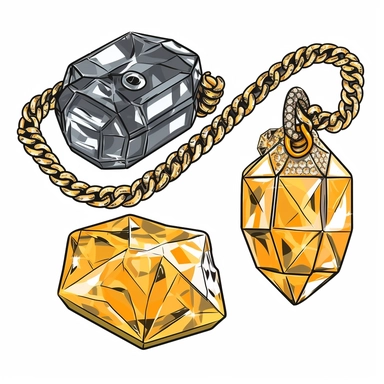 clipart neo elements, gold and diamond gaudy cuban chains cartier tiffany pandora Inspired clothing clipart vector isolated on a white background, rapcore