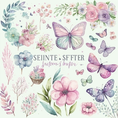 Spring Fever Watercolor Collection: This clipart set features a variety of springtime illustrations, rendered in a soft and feminine watercolor style. The set includes images of flowers in bloom, butterflies flying, and people enjoying the warm weather. The colors are light and pastel, with a focus on pinks, blues, and purples. These clipart illustrations would be perfect for adding a touch of springtime beauty to any project, whether it's a blog post, a social media campaign, or a printable des