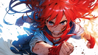 Ikki Tousen Sonsaku Hakufu Japanese manga series, paint art style, clipart, school background, superrealistic, one of a kind. battle other, The artwork features a dynamic, action - packed composition, with swirling energy blasts and dynamic poses adding to the sense of motion and excitement. The lighting is dramatic and moody, with deep blues and purples creating a sense of tension and danger. The overall mood is one of fierce determination, as Frieza battles to overcome his opponents.