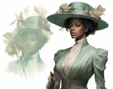 mint green pastel vector clipart african american mrs, in the style of dark white and light emerald, victorian-inspired illustrations, detailed botanical studies, nick alm, jeannette guichard-bunel, sterling silver highlights, hand-painted details