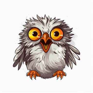 logo, a bird, great potoo, funny, meme, cute, cartoon clipart, vector, bold line, white isolated background, high definition