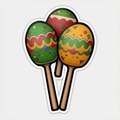 mexican maracas, realistic cartoon-style clipart sticker