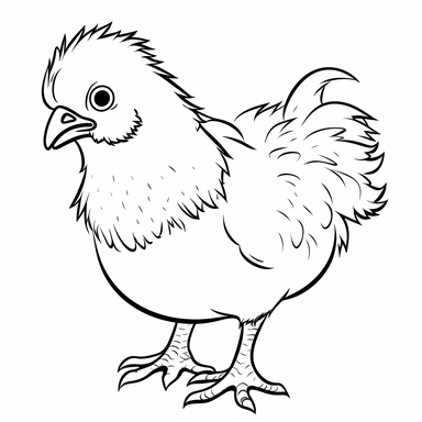 clipart digital svg black line design of cute chicken on a white background no shading no color