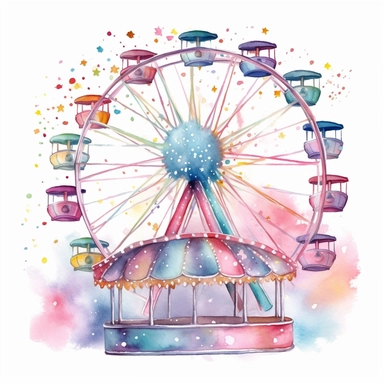 watercolor clip art on white background of cotton candy ferris wheel with lights