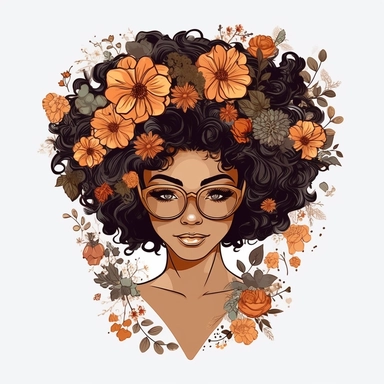 ultra detailed Black Girl Self Love Clipart , solid white background, beautifull, contour, Self-Love and Confidence, super cute, african , floral, heart, american african, Messy wob hairstyle, portrait photography by ANIMATION
