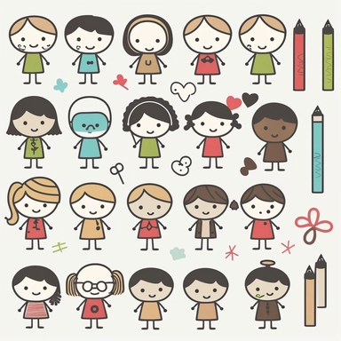 Stick Figures, Stick childs, Stick Boy Clipart, Stick Girl, schoolchild, Stick People, Cut File Cricut, Silhouette, transparent background