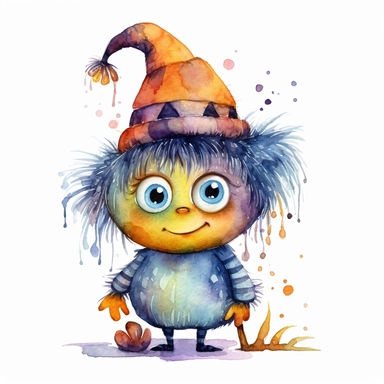 cute Halloween Monster , for Kids, Aquarell,funny, White Background, Clipart
