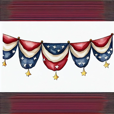 American Flag Bunting Flag, extremely detailed, watercolor clipart, white background,