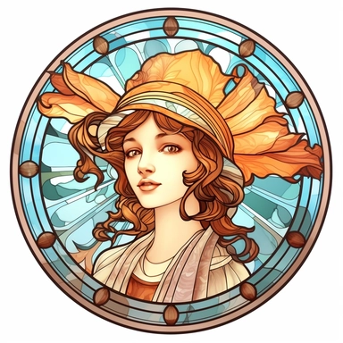 Vintage Cute Beautiful Round Stained Glass girl Sublimation Clipart, Cartoon, hyper realistic, intricate detail, illustration style, high solution, on the white background