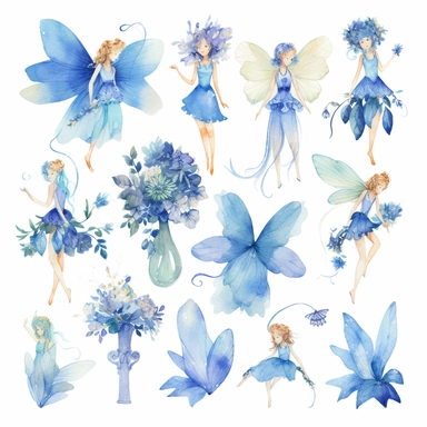 15 blue Fairy watercolor clipart