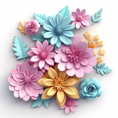 3d pastel floral image, clipart, white background