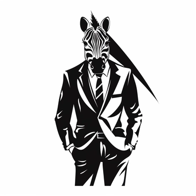 2D Black logo on a white background. Zebra man hybrid with tie Clipart. NO SHADING. KEEP THE LOGO SIMPLIFIED