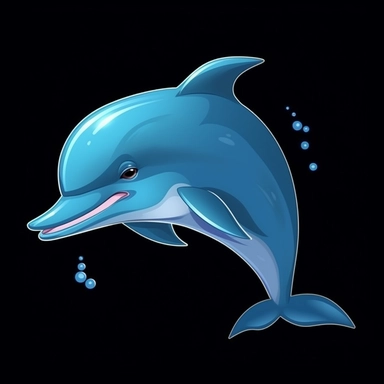 cute cartoon dolphin clipart, black background,--no cut off edges