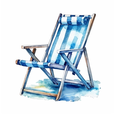 watercolor colorful clipart of a blue beach chair, hd, on white background